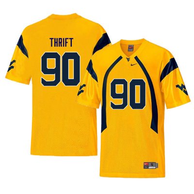 Men's West Virginia Mountaineers NCAA #90 Brenon Thrift Yellow Authentic Nike Retro Stitched College Football Jersey EU15M70RG